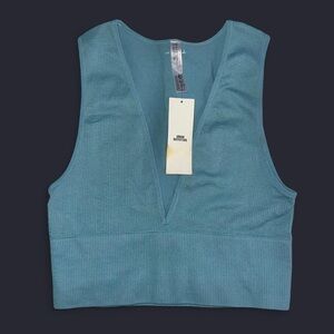 Urban Outfitters Out From Under Blue Crop Seamless Plunge Top Size Large